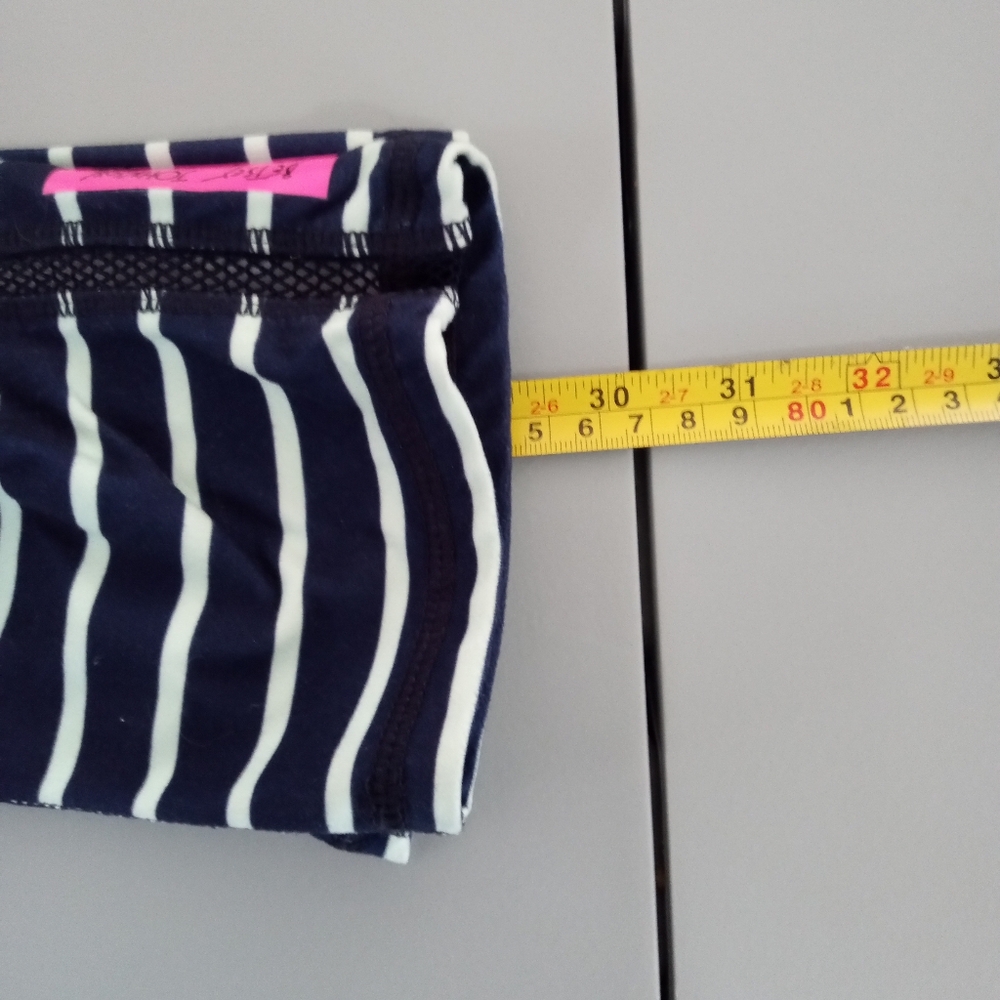 Betsey Johnson Pants Medium Give Love Get Love Blue Striped Yoga Athletic Calf - Picture 10 of 13